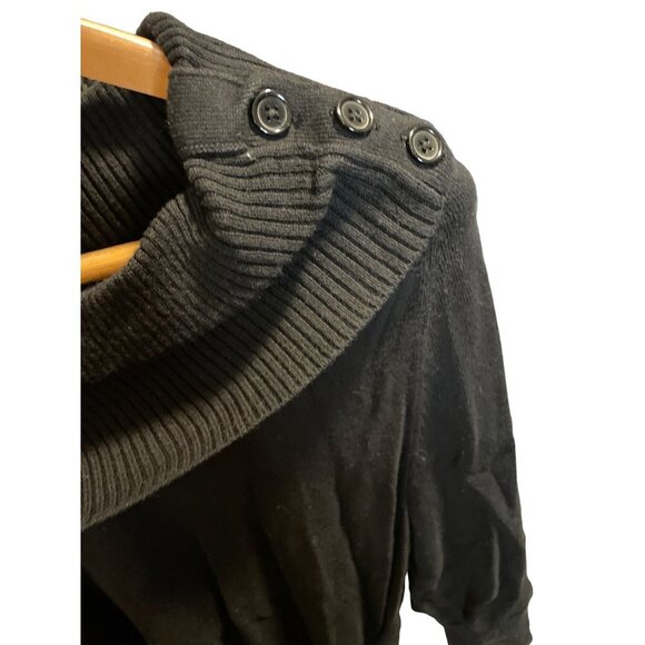 Leo & Nicole Black Buttoned Cowl Neck Off Shoulder 3/4 Sleeve Sweater Sz LP - Picture 3 of 9